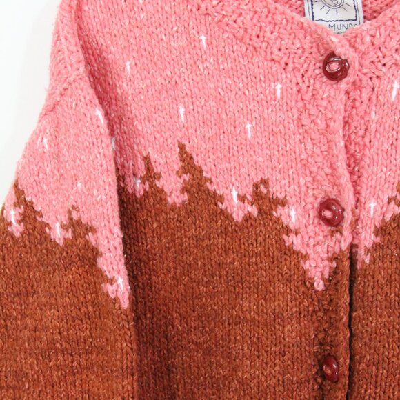 Women Chunky Knit Cardigan Sweater Hand knit Large XL Del Mundo Vintage Heavy - Picture 3 of 11